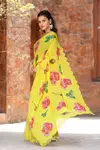 VK 4230 Yellow Colour Handwork Organza Printed Sarees Wholesale Price In Surat